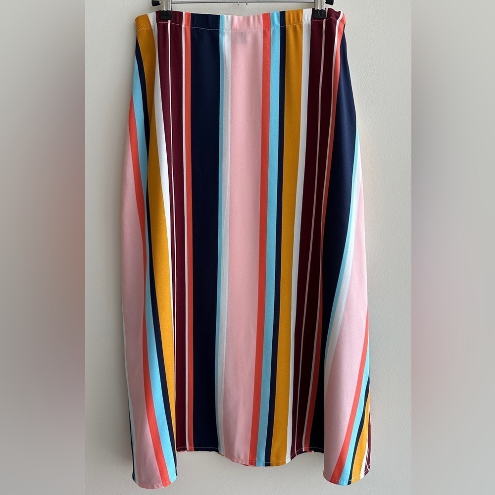 Halogen A-Line Multicolored Stripe Midi Skirt, Size Small
